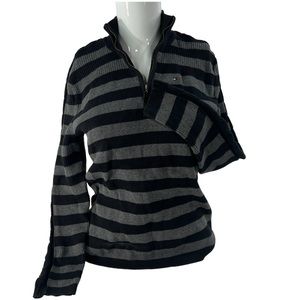 Tommy Hilfiger 1/4 Zip Sweater 100% Cotton! Women's M Black/Gray